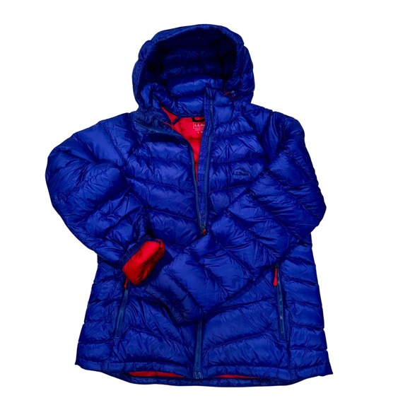 L.L. Bean DownTek Puffer Jacket Women L Blue Hooded Pertex Goose Down EUC - Picture 2 of 9